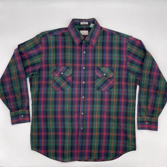 Vintage Men's Shirt Button-Up Plaid Size XL Distressed Kingsport Christmas Green - Picture 2 of 14